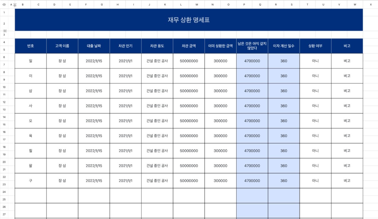 재무 상환 명세표